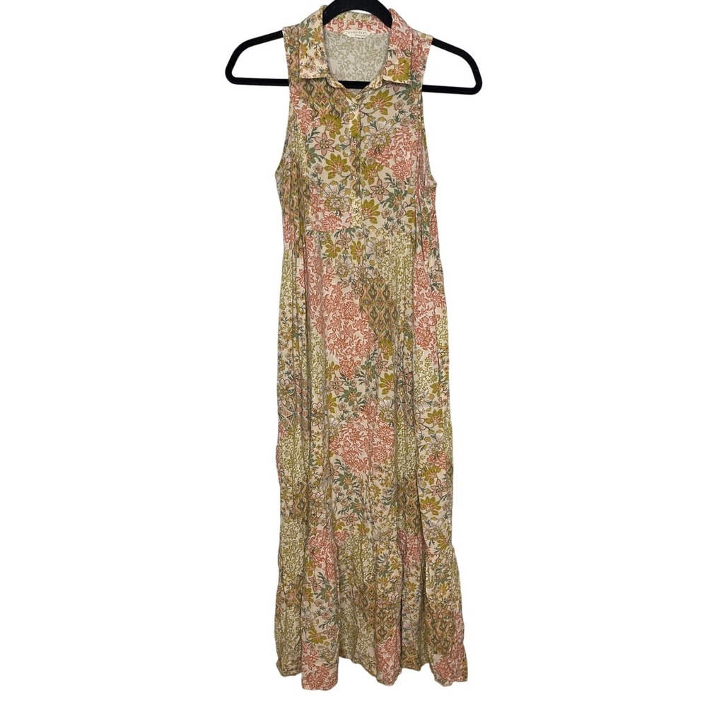 Boho Floral Maxi Dress Small Sleeveless Tiered Cottagecore Beach Flowy - Picture 3 of 12